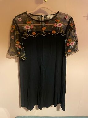 Umgee Black Mini Dress with Multicolor Floral Embroidery